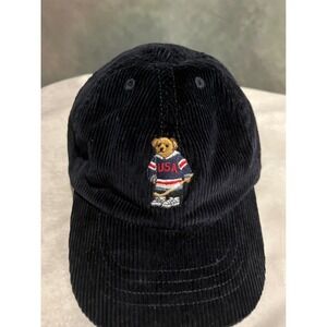 Polo Ralph Lauren Corduroy Hat Kids USA Bear Baseball Cap Navy Blue